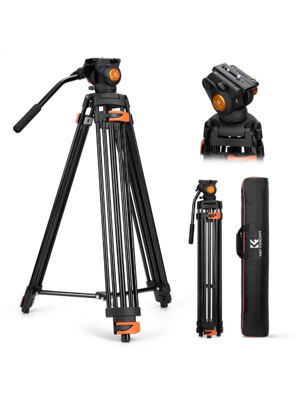 80" Video Tripod with Fluid Head for Smooth Filming, Adjustable Height